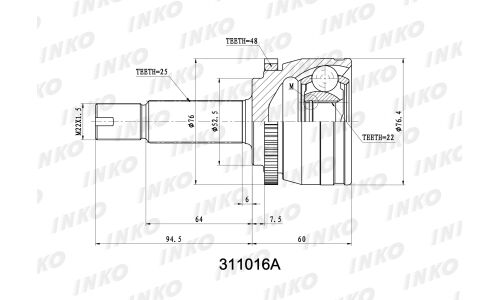 ШРУС INKO, внешний, арт. 311016A