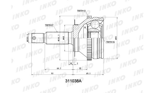 ШРУС INKO, внешний, арт. 311038A