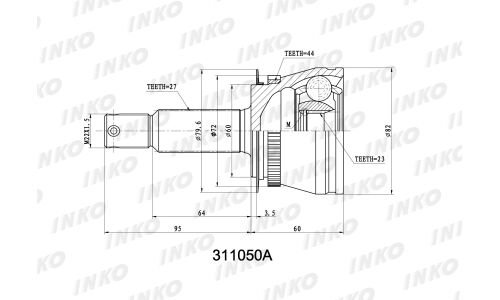 ШРУС внешний 27/23 ABS 44 | перед прав/лев INKO, арт. 311050A