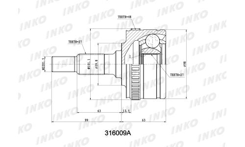 ШРУС внешний 27/27 ABS 48 | перед прав INKO, арт. 316009A