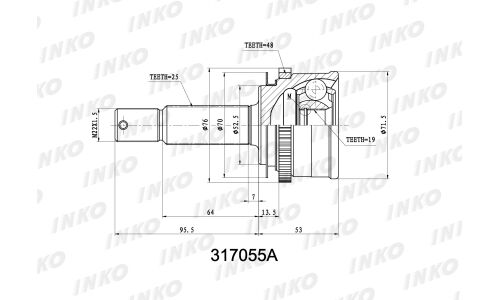 ШРУС INKO, передний, наружный, с ABS, 25x19мм, арт. 317055A