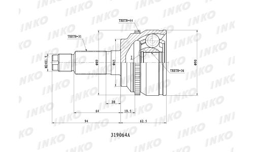ШРУС INKO, внешний, арт. 319064A