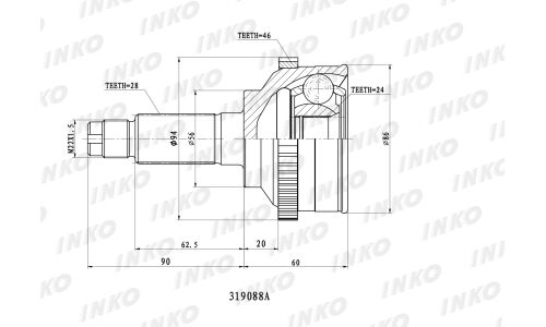 ШРУС INKO, передний, наружный, с ABS, 28x24мм, арт. 319088A