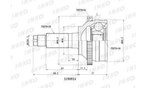 ШРУС INKO, внешний, арт. 319092A