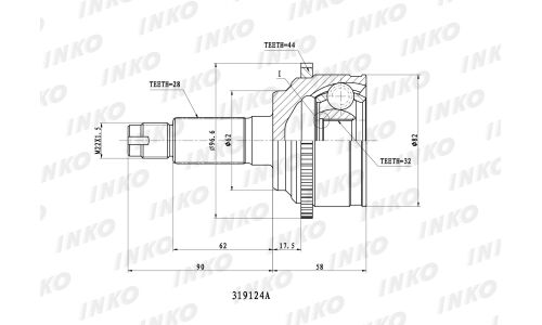 ШРУС INKO, внешний, арт. 319124A