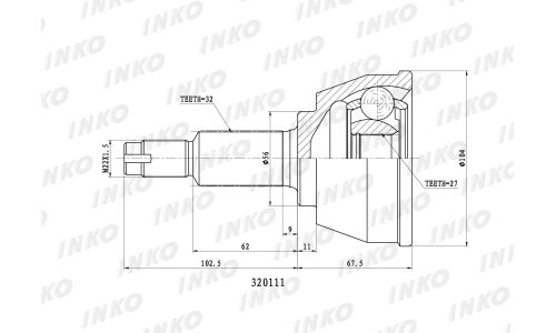 ШРУС INKO, внешний, арт. 320111