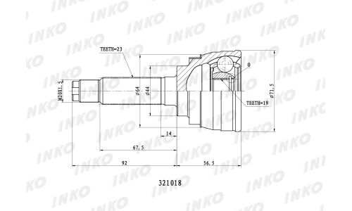 ШРУС INKO, передний, наружный, 23x19мм, арт. 321018