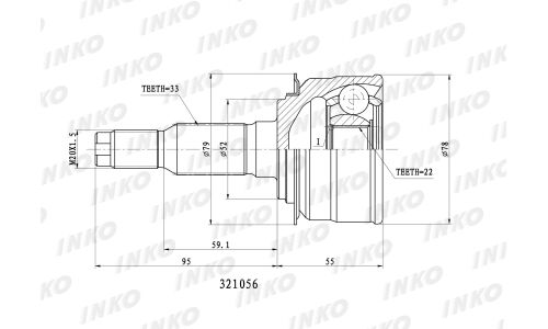 ШРУС INKO, наружный, 33x22мм, арт. 321056