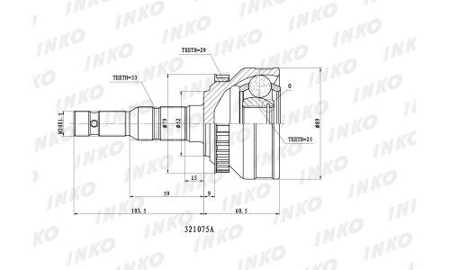 ШРУС внешний 33/25 ABS 29 | перед прав/лев INKO, арт. 321075A