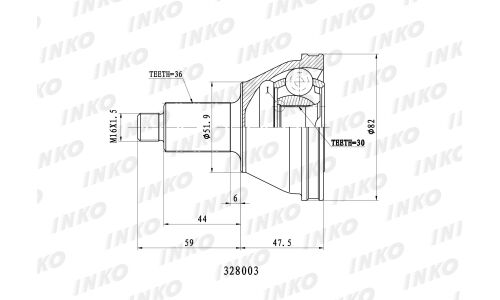 ШРУС INKO, внешний, арт. 328003