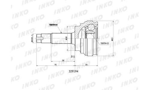 ШРУС INKO, внешний, арт. 329194