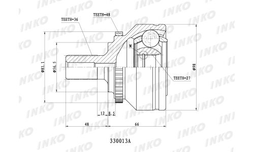 ШРУС внешний 36/27 ABS 48 | перед прав/лев INKO, арт. 330013A