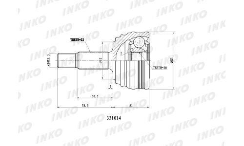 ШРУС INKO, наружный, для Nissan Primera / Bluebird, арт. 331014
