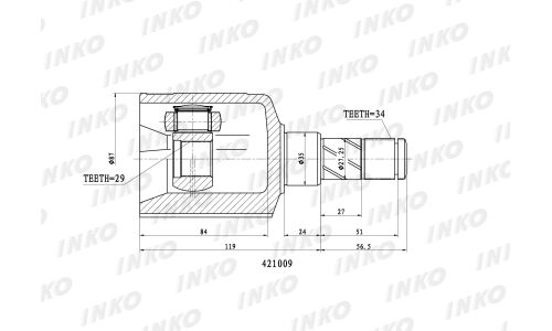 Шрус внутренний34/29 ABS | перед лев INKO, арт. 421009