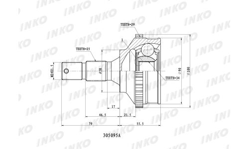 ШРУС INKO, передний, наружный, с ABS, 25x34мм, арт. 305095A