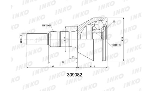 ШРУС INKO, передний, наружный, 30x25мм, арт. 309082