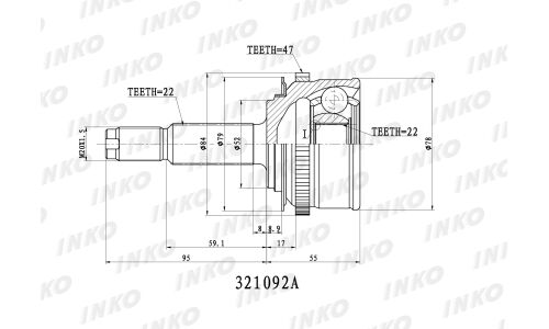 ШРУС INKO, передний, наружный, с ABS, 22x22мм, арт. 321092A