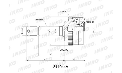 ШРУС INKO, передний, наружный, с ABS, 25x19мм, арт. 311044A