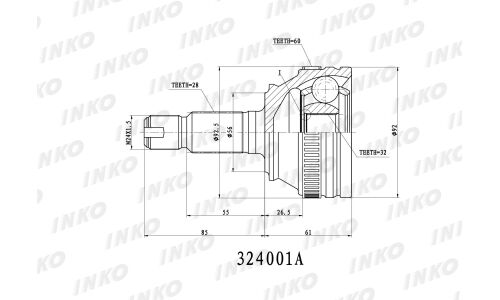 ШРУС внешний 28/32 ABS 60 | перед INKO, арт. 324001A