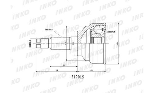 ШРУС INKO, внешний, арт. 319015