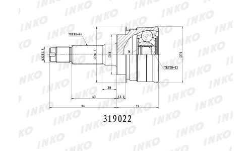 ШРУС INKO, внешний, арт. 319022