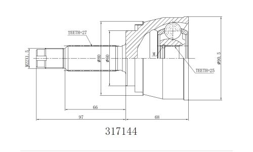 ШРУС INKO, передний, наружный, 57x25мм, арт. 317144