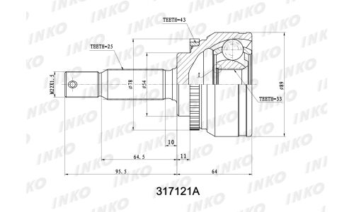 ШРУС INKO, внешний, арт. 317121A
