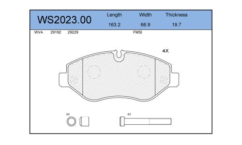 Колодки тормозные дисковые Jeenice, комплект на ось (4 шт), арт. WS2023.00
