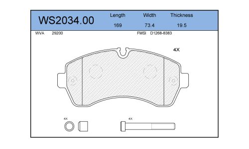 Колодки тормозные дисковые Jeenice, комплект на ось (4 шт), арт. WS2034.00