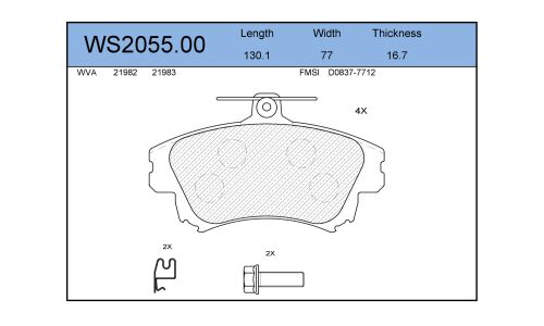 Колодки тормозные дисковые Jeenice, комплект на ось (4 шт), арт. WS2055.00