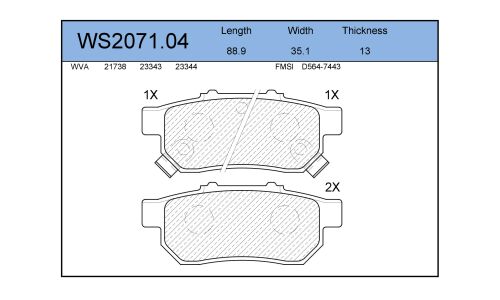 Колодки тормозные дисковые Jeenice, комплект на ось (4 шт), арт. WS2071.04
