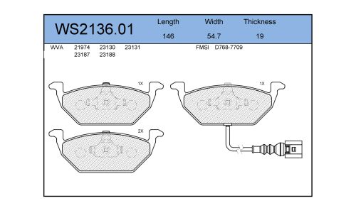 Колодки тормозные дисковые Jeenice, комплект на ось (4 шт), арт. WS2136.01