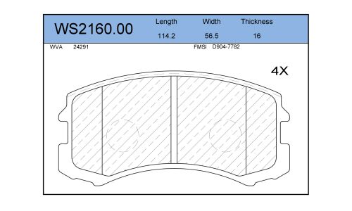Колодки тормозные дисковые Jeenice, комплект на ось (4 шт), арт. WS2160.00