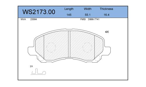 Колодки тормозные дисковые Jeenice, комплект на ось (4 шт), арт. WS2173.00
