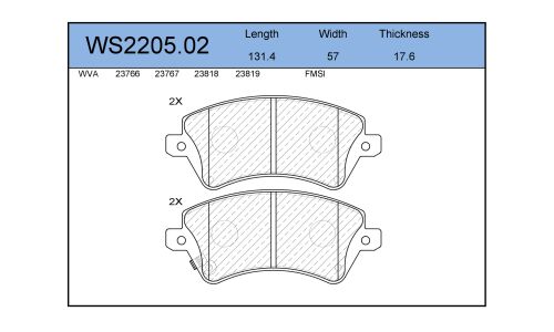 Колодки тормозные дисковые Jeenice, комплект на ось (4 шт), арт. WS2205.02