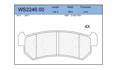 Колодки тормозные дисковые Jeenice, комплект на ось (4 шт), арт. WS2246.00