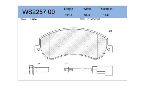 Колодки тормозные дисковые Jeenice, комплект на ось (4 шт), арт. WS2257.00