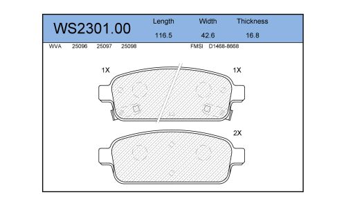 Колодки тормозные дисковые Jeenice, комплект на ось (4 шт), арт. WS2301.00