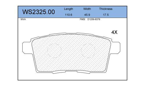 Колодки тормозные дисковые Jeenice, комплект на ось (4 шт), арт. WS2325.00