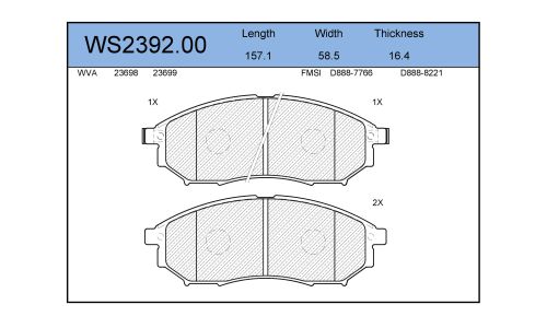 Колодки тормозные дисковые Jeenice, комплект на ось (4 шт), арт. WS2392.00