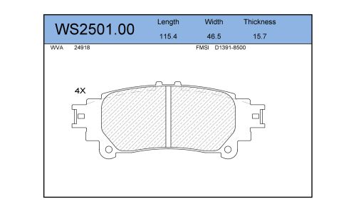 Колодки тормозные дисковые Jeenice, комплект на ось (4 шт), арт. WS2501.00