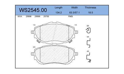 Колодки тормозные дисковые Jeenice, комплект на ось (4 шт), арт. WS2545.00