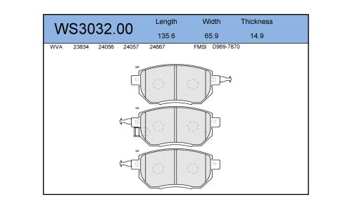 Колодки тормозные дисковые Jeenice, комплект на ось (4 шт), арт. WS3032.00