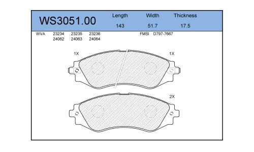 Колодки тормозные дисковые Jeenice, комплект на ось (4 шт), арт. WS3051.00