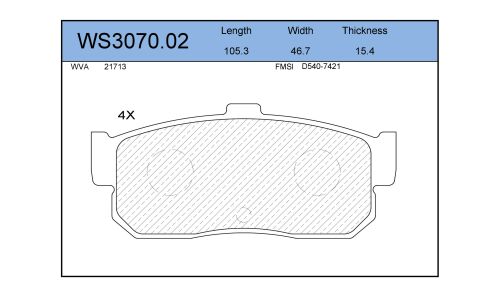 Колодки тормозные дисковые Jeenice, комплект на ось (4 шт), арт. WS3070.02