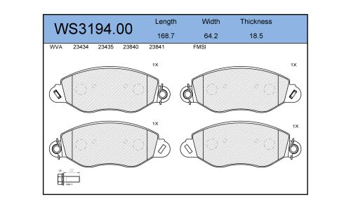 Колодки тормозные дисковые Jeenice, комплект на ось (4 шт), арт. WS3194.00