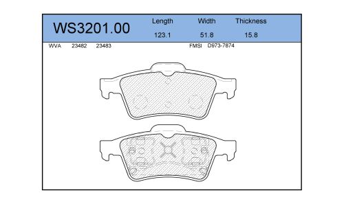 Колодки тормозные дисковые Jeenice, комплект на ось (4 шт), арт. WS3201.00