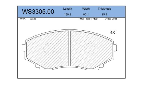 Колодки тормозные дисковые Jeenice, комплект на ось (4 шт), арт. WS3305.00