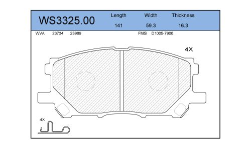Колодки тормозные дисковые Jeenice, комплект на ось (4 шт), арт. WS3325.00