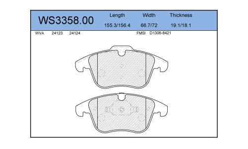 Колодки тормозные дисковые Jeenice, комплект на ось (4 шт), арт. WS3358.00